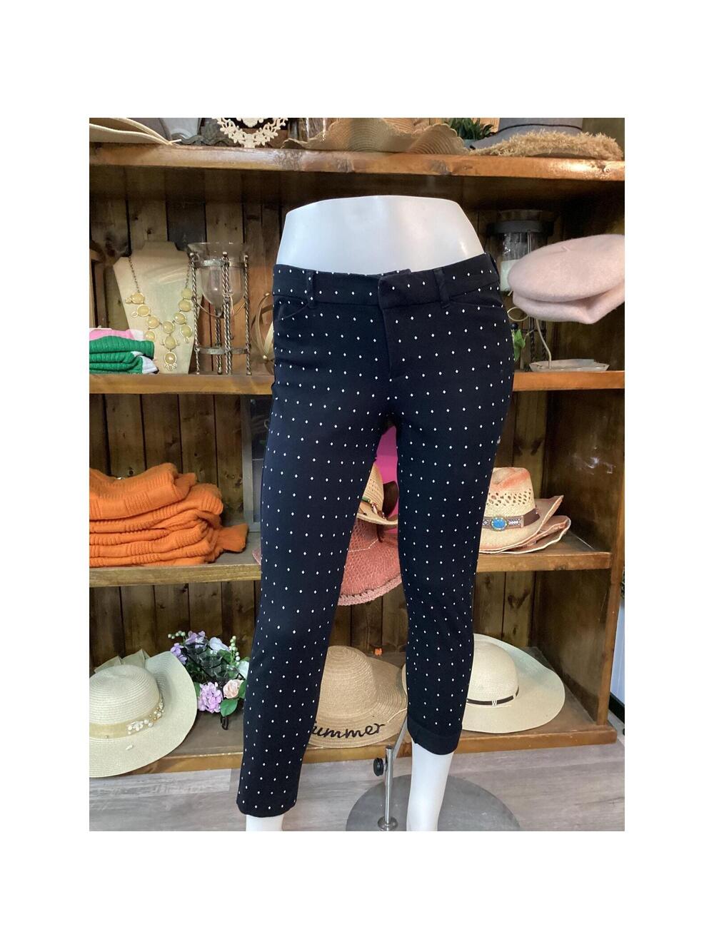 Old Navy Pixie Mid-Rise Black with white dots pants Size 8